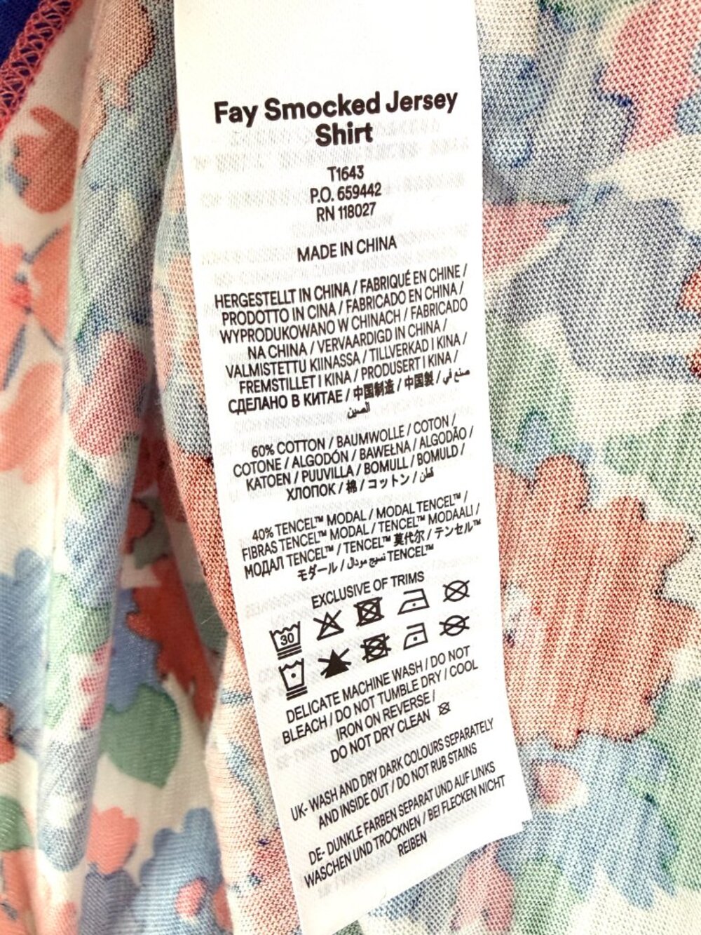 NEW BODEN Fay Floral Smocked Jersey Ruffle Cotton Tencel Button Front Blouse 10 - Picture 4 of 4